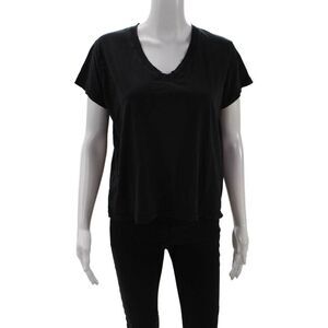 Leallo, Women Black V-Neck Short Sleeve Basic T-Shirt 100% Cotton Size S